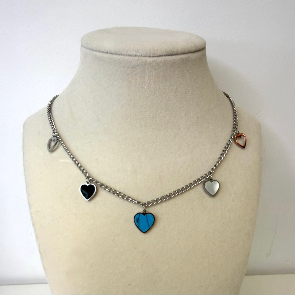 Heart Charm Multicolor Pendant Necklace - Women Jewelry